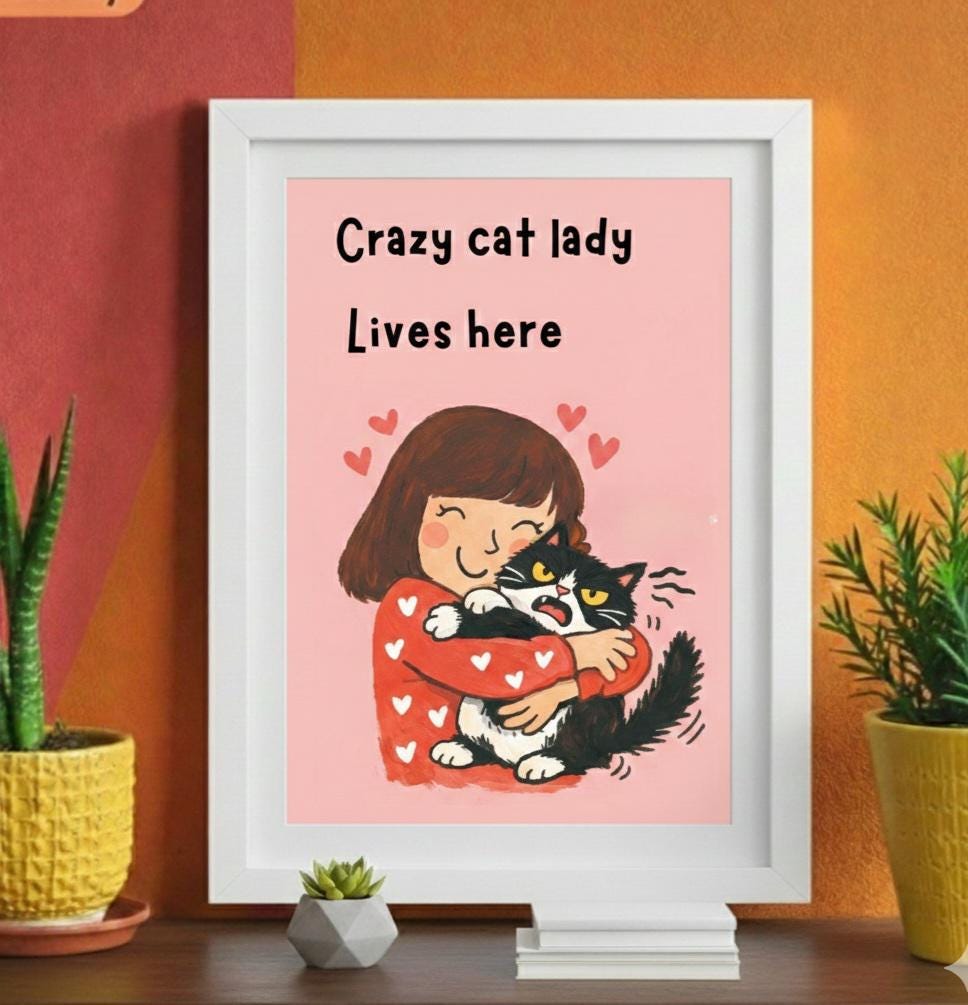 Crazy Cat Lady Poster | Modern Wall Art, Funny Cat Print
