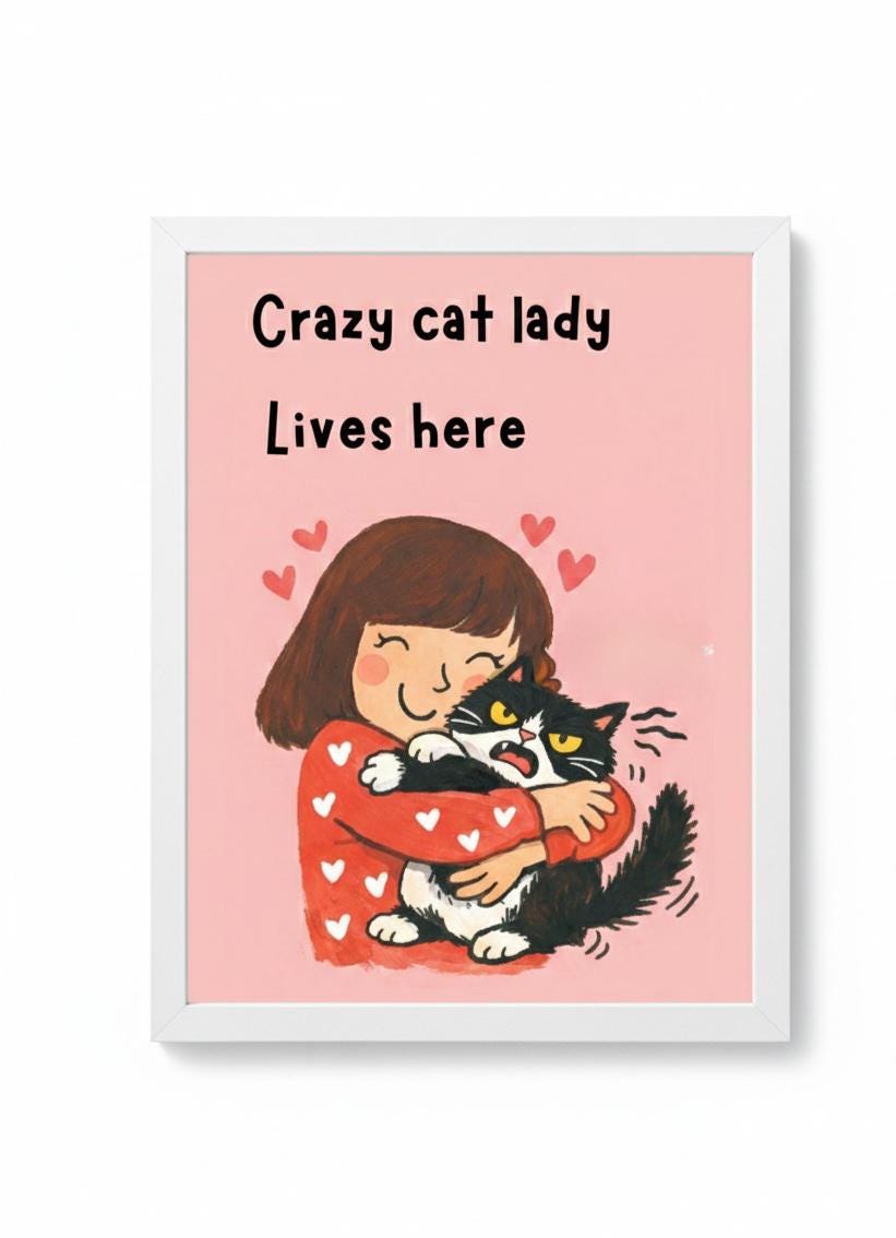 Crazy Cat Lady Poster | Modern Wall Art, Funny Cat Print