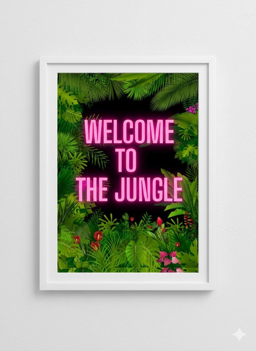 Framed Pink Typography Art Print: Modern "Welcome to thejungle" Quote