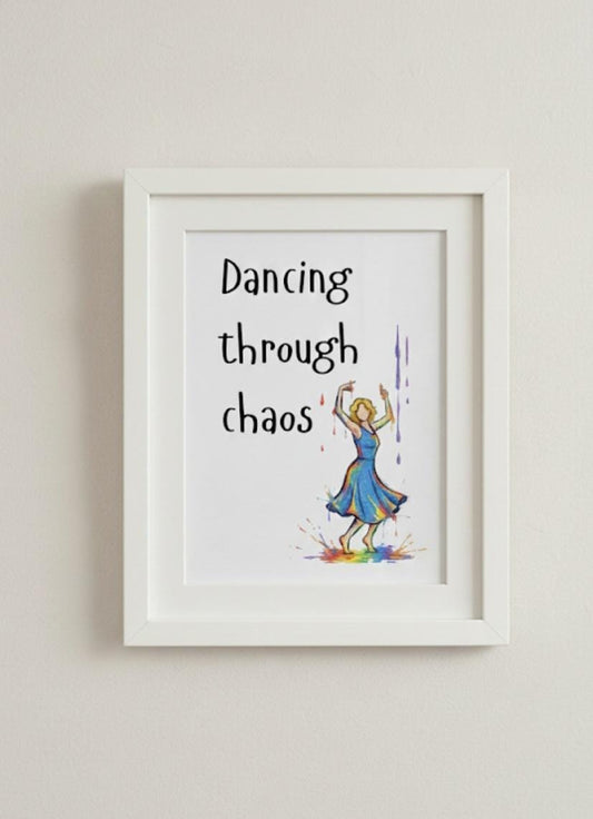 A4 poster Quote Art | yellow Typography Print | Modern Wall Decor | dance through the chaos
