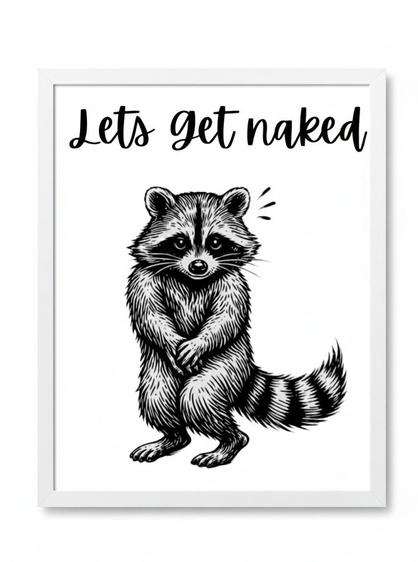 Funny "lets get naked" A4 Print: Quirky Home Decor