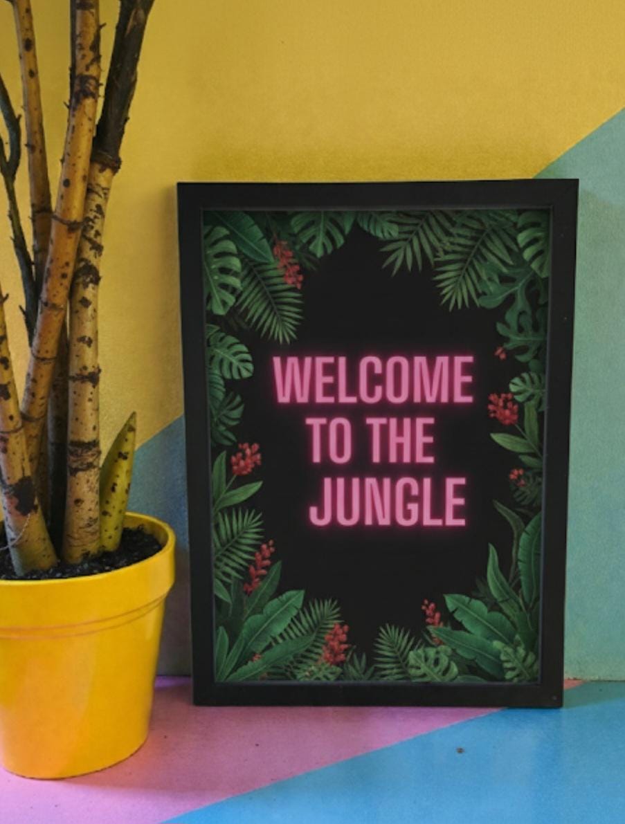 Framed Pink Typography Art Print: Modern "Welcome to thejungle" Quote
