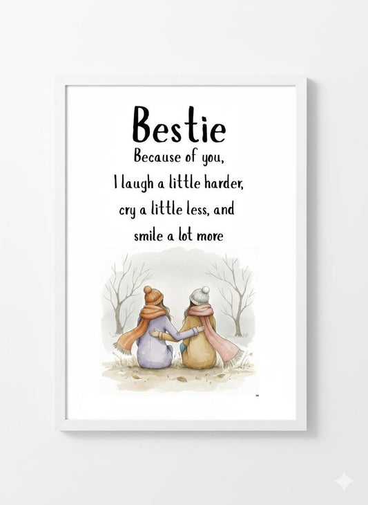 Bestie Quote Print | Modern Typography, Friendship Art